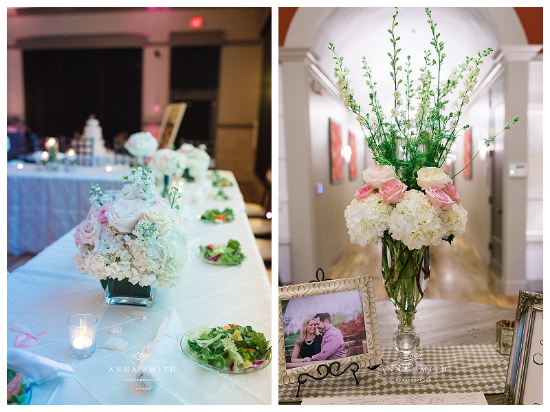 Blush and white wedding flowers