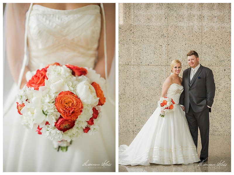 Poppy Red and White Wedding Florals at Dallas City Club