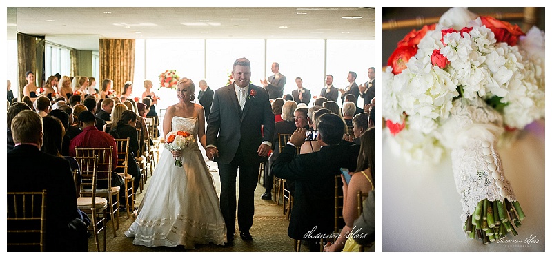 Poppy Red and White Wedding Florals at Dallas City Club