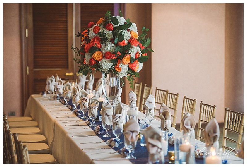 Poppy Red and White Wedding Florals at Dallas City Club