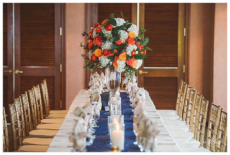 Poppy Red and White Wedding Florals at Dallas City Club