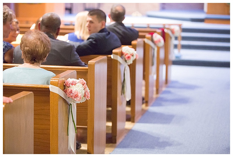 Coral, pink, peach, yellow, and green wedding flowers