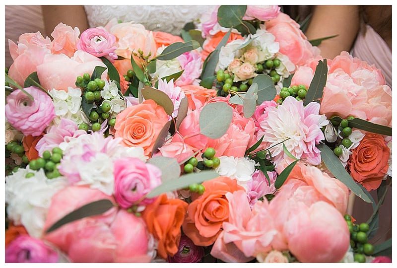 bright coral and pink wedding flowers dallas
