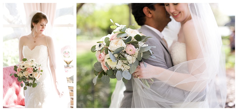 Traditional wedding flowers with silver dollar eucalyptus