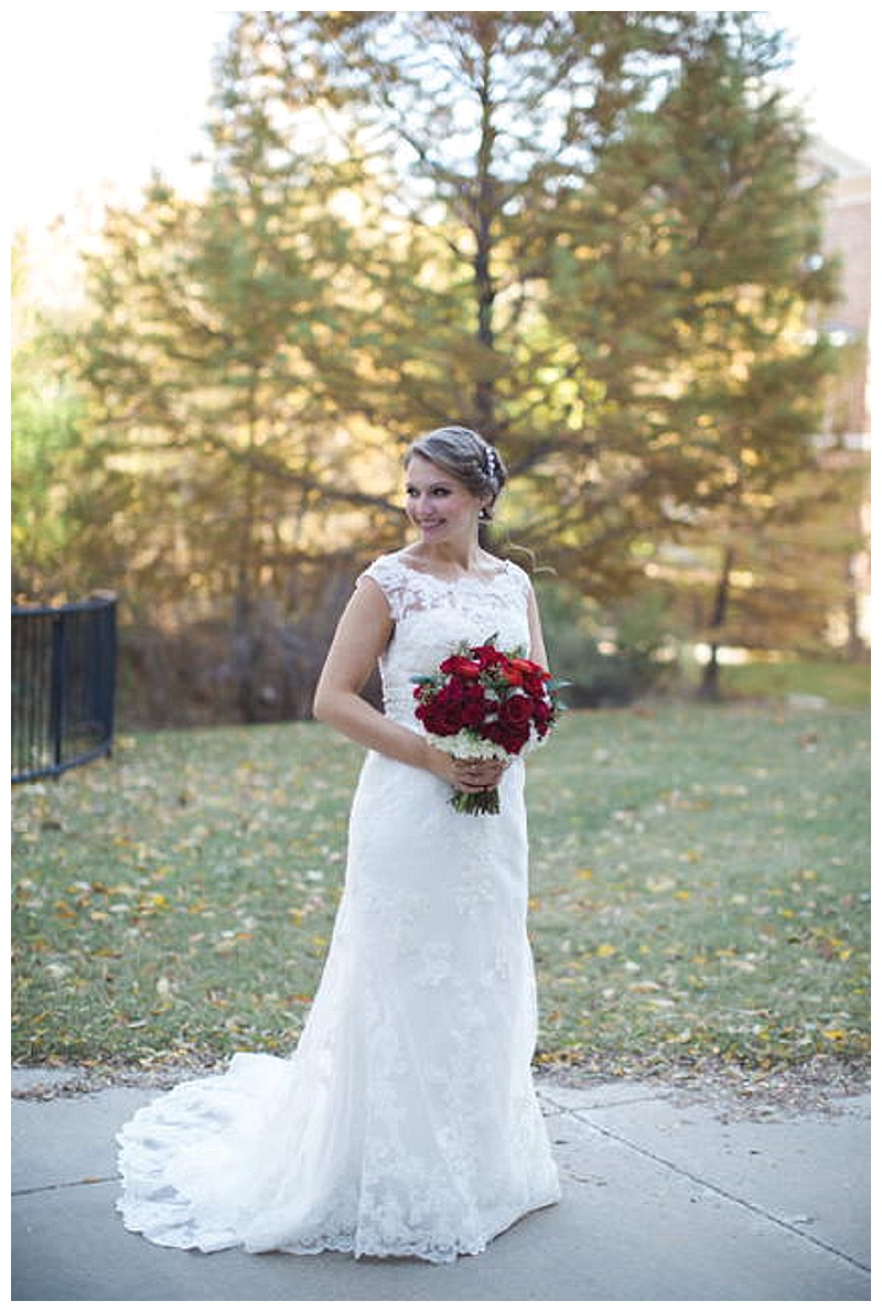 Deep red, green, and white wedding flowers Dallas