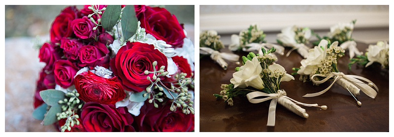 Deep red, green, and white wedding flowers Dallas