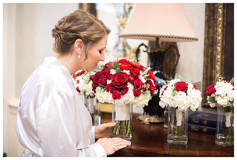 Deep red, green, and white wedding flowers Dallas