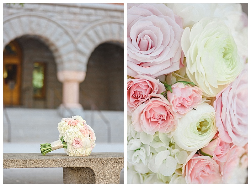 Traditional white and blush dallas wedding flowers at the Old Red Museum