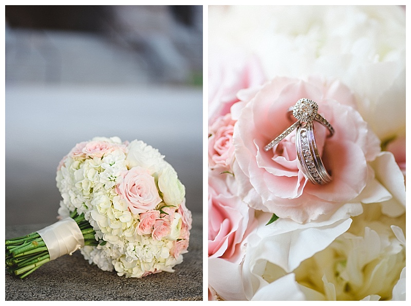 Traditional white and blush dallas wedding flowers at the Old Red Museum