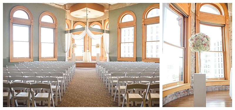 Traditional white and blush dallas wedding flowers at the Old Red Museum