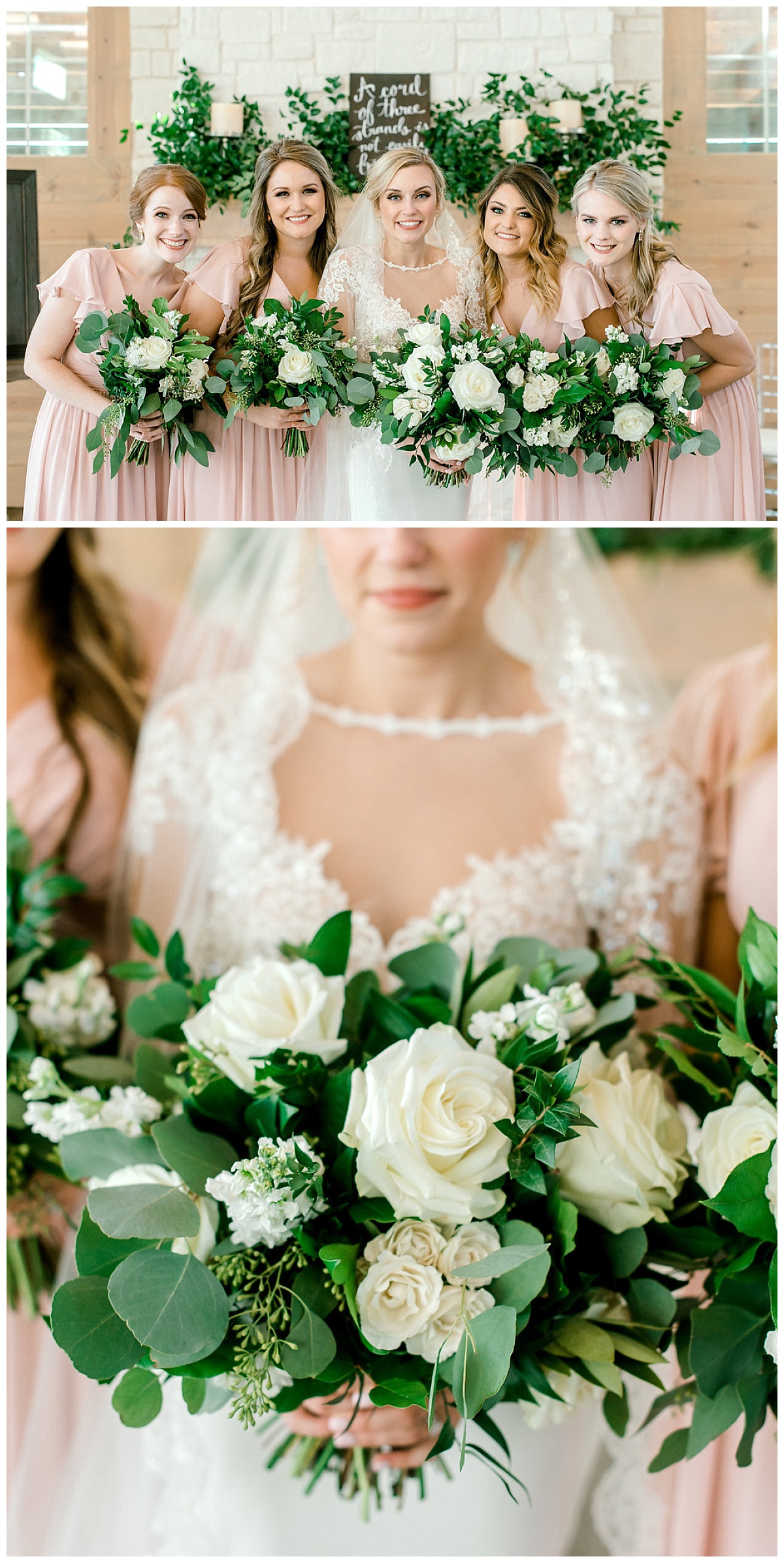 Hidden Pines,Highland Village,Dallas,greenery,Bethany Erin,Natural,Texas,Wedding,flowers,bouquets,centerpieces,A & L Floral Design,Smilax,Mantle